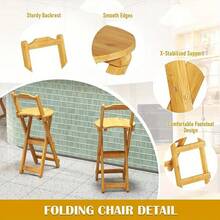 Wooden Folding Bar Stool Bamboo Kitchen Counter Height Stools With Backrest UK - wood color - View 10