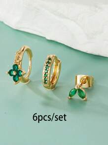3/6pcs Cubic Zirconia Five Petal Flower Stud Earrings Set For Women Stacking Simple Huggies Cartilage Small Hoop Earring Jewelry