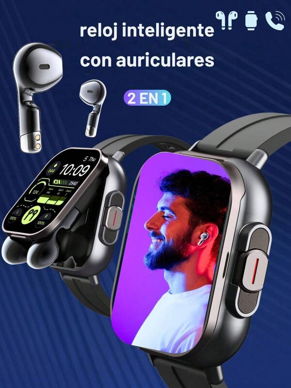 EFFEOKKI Reloj inteligente EFFEOKKI 2 en 1 con auriculares inalámbricos, pantalla de 2,01 pulgadas, auriculares manos libres para hacer y responder llamadas, reloj deportivo compatible con iPhone y Android