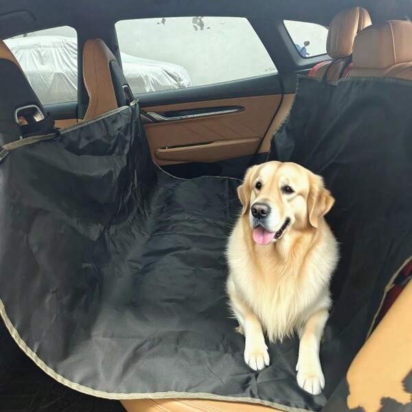 1 pieza Cojín impermeable para asiento trasero de coche de tela Oxford 420D gruesa y densa, color negro, alfombrilla de viaje para mascotas, antideslizante, antiarañazos, ajustable, ajuste universal para coches, apta para gatos y perros