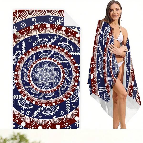 1 toalha de praia macia e confortável com estampa de flor de mandala, toalha de banho, altamente absorvente, secagem rápida, leve e portátil, ótimo presente para família, amigos, estudantes, cobertor personalizado com impressão digital, uso versátil para piquenique, camping, academia, toalha de presente especial