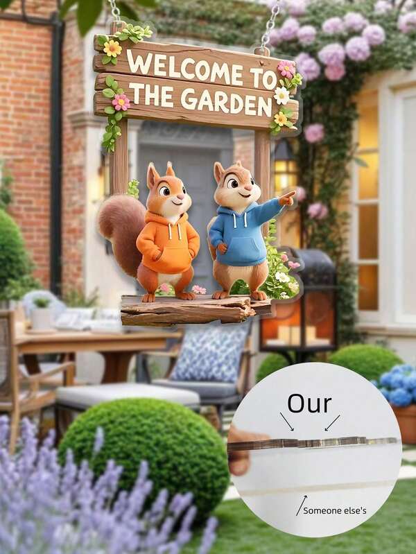 1pc Acrylic 2D Flat Print Outdoor Garden Decor Pendant, Forest Animal Theme With 2 Cute Squirrels Playing, Printed Plaque, Sun Catcher, Suitable For Home, House, Yard, Garden, Room Decor, Boho Style, Back To School, Birthday Gift, With Chain