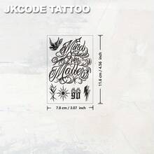 JKCODE TATTOO Waterproof Hand Temporary Tattoo For Men - Street Graffiti - "MIND OVER MATTER" Text Tattoo - Street Art Style Tattoo For Hands, Fingers, Neck, Head, Lasts Up To 15 Days - Navy Blue - View 7
