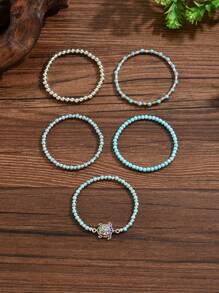Set de 5 pulseras con cuentas de turquesa, accesorios de diseño con tortuga personalizado, adecuado para uso diario, vacaciones y fiestas para mujeres