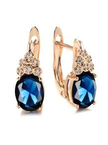 1pair Simple Blue Zirconia Hoop Earrings Luxury Crystal Stone Earrings Charm Gold Color Engagement Earrings For Women