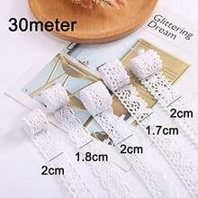 HERZWILD Cinta de encaje de algodón de 32.8 yardas color blanco clásico decorativo tela textil decorativa de ganchillo para costura manualidades decoración de bodas 30 m W - 30 blancos - Ver 2