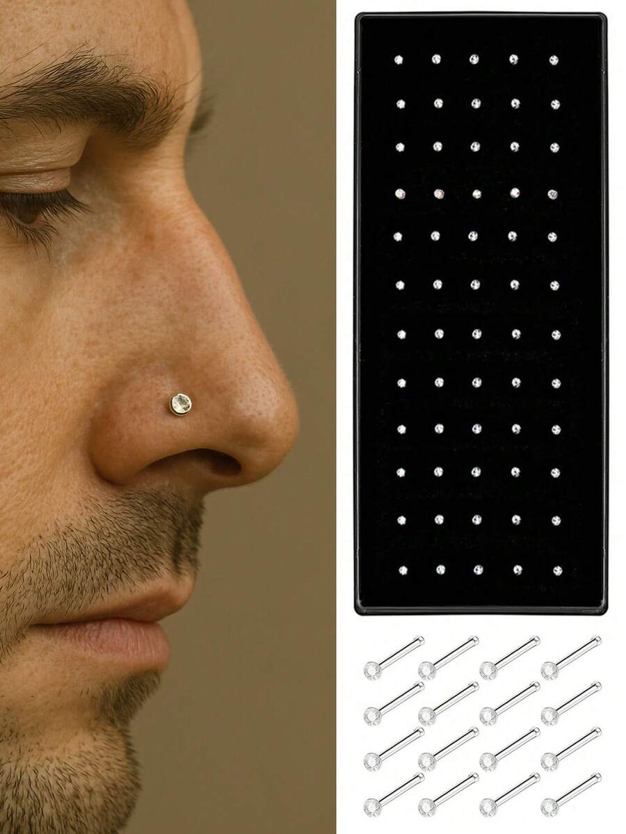 60 件套简约优雅直鼻钉，适合日常休闲佩戴