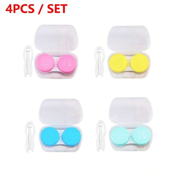 JKR 4 piezas Estuche para lentes de contacto Estuche portátil para lentes de contacto