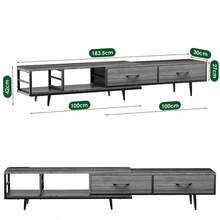 Simple Space Telescopic TV Entertainment Center with Adjustable Length (Up to 183.5 cm) - Modern TV Stand for Living Room or Bedroom, 2 Fabric Drawers, 4 Metal Legs - Plug-Free, Gray - Gris - Ver 5