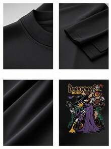 Men's Graphic TShirt Darkwing Duck & Launchpad McQuack Cartoon Illustration, Cool Vintage Style Casual Tee, Short Sleeve Summer Top, Gift For Fans - Black - View 3