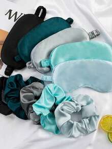 2 件套睡眠面罩和发圈套装，遮光，丝绸般质感，免压缩，学校，返校，旅行，旅行必需品，家居必需品，眼罩，睡眠面罩 - 彩色 - 查看 3