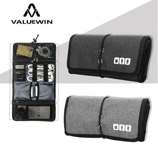 VALUEWIN Electronic Organizer Cord Pouch, Wash Bag, Travel Cable Charger Phone Accessories Bag Organizer Roll Up Tech Carrying Case For USB Cables SD Memory Cards Earphone Flash Hard Drive