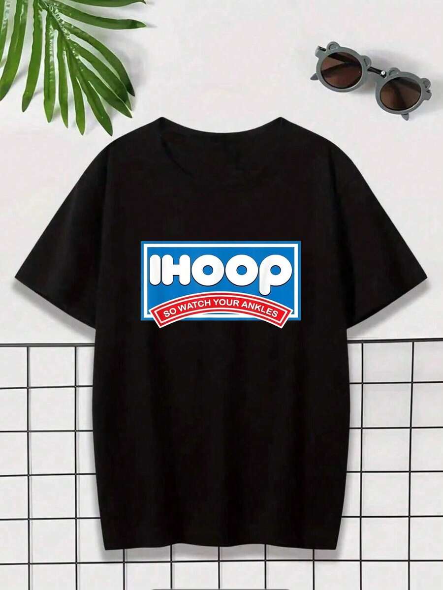 Boys & Teens' Casual Graphic Print Round Neck Short Sleeve T-Shirt, Summer Top