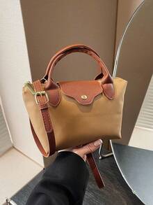 New Ladies Nylon Casual Solid Color Tote Shoulder Handbag Crossbody Bag - Khaki - View 8