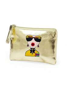 High-Quality Pu Coin Purse Is Waterproof, Simple And Stylish, Portable, With Pvc Goddess Free Of Sticking Bricks, Elegant Goddess Green And Yellow Striped Goddess, Large-Capacity Cosmetic Bag - Multicolor - View 10