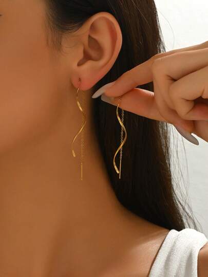 1 Pair Elegant Geometric Vintage Earrings, Long Dangle Earrings, Suitable For Round Face Women