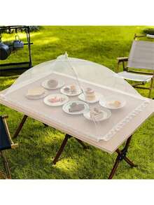 1 pieza Cubierta plegable blanca a prueba de insectos/mosquitos - Carpa de malla lavable desmontable para mesa de vegetales para camping/restaurante - Multicolor - Ver 2