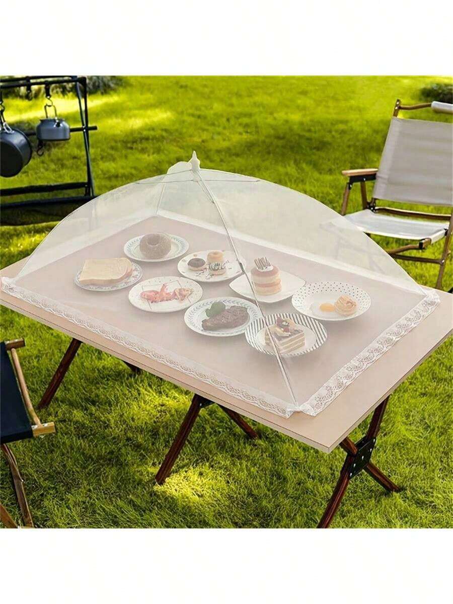 1 pieza Cubierta plegable blanca a prueba de insectos/mosquitos - Carpa de malla lavable desmontable para mesa de vegetales para camping/restaurante