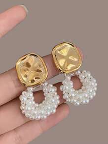 1 Par de Pendientes Colgantes Elegantes Geométricos de Imitación de Perla Franceses de Lujo, Adecuado para Banquetes, Fiestas y Vacaciones de Mujer en Primavera/Verano
