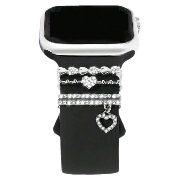 1 Set Women's Heart-Shaped Crystal Zinc Alloy Band Decor Rings, Smart Watch Accessory Decoration, Suitable Compatible With Apple Silicone Watch Bands 38mm, 40mm, 41mm, 42mm, 44mm, 45mm, 49mm