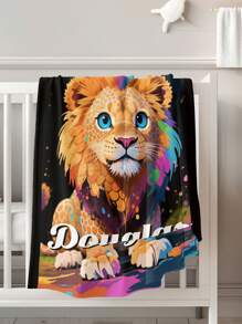 1 Pieza Manta con nombre personalizado de tigre - Manta de franela suave y ligera con diseño de león joven lindo, cálida y acogedora para sofá, cama, campamento y oficina - Personalizada con su nombre, manta de campamento acogedora con nombre personalizado, manta ligera