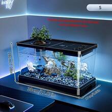 Acuario cubierto para uso doméstico, con alimentador de tortugas, acuario pequeño/mediano transparente para peces de colores, decoración de plantas acuáticas, acuario de escritorio para tortugas