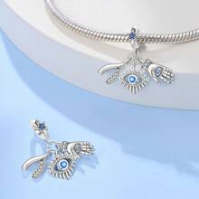 1 Piece 925 Sterling Silver Magic Eye Gemstone Pendant, Star And Moon Blue Eye Pendant, Sacred Eye Pendant, Moon And Eye Pendant, All-Seeing Eye Pendant, Devil's Eye Series Lucky Rotating Eye Pendant, Evil Guardian Sacred Eye And Hand Pendant