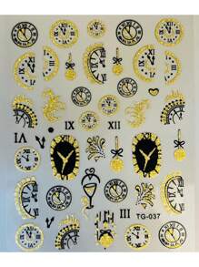 Adesivos Decorativos de Arte de Unhas 5D Vintage Relógio Dourado Brilhante