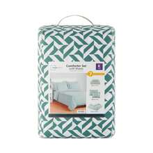 7-Piece Reversible Bed In A Bag Comforter Set With Sheets, Blue Floral, Queen - Green Geo - View 7