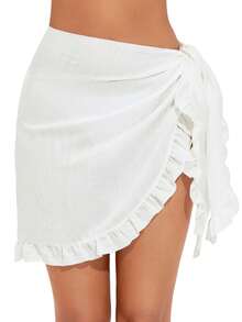 Women's Sarong Short Beach Cover Up Skirt Sheer Bikini Wraps Ruffle Hem Bathing Suit Coverups For Swimwear For Dress