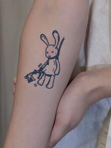 1Pc Fake Tattoo Temporary Tattoos Semi Permanent Tattoo Y2K Rabbit Waterproof Sweatproof Last For 1-2 Weeks Realistic Herbal Juice Anti-Friction Non-Reflective Black For Woman And Men Tattoo Stickers For Arm, Chest, Leg, Abdomen, Waist, Finger, Neck, Spine, Modernist Body Art