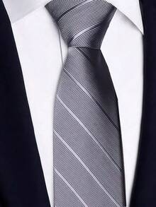 1 件高端男士拉链式领带，条纹商务正装领带，适合商务聚会、工作服、日常穿着婚礼配饰男士领带 - 多色 - 查看 14