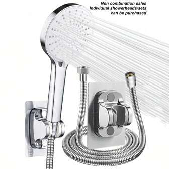 3-Function Handheld High Pressure Shower Head With 1.5m/59 Inch Stainless Steel Hose And Adhesive Wall Mount Bracket, Chrome Plated