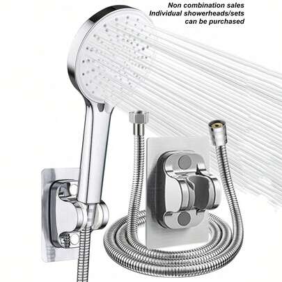 Vòi sen cầm tay 3 chức năng áp lực cao với dây dẫn bằng thép không gỉ dài 1,5m/59 inch và giá đỡ gắn tường bằng keo dán, mạ crom, phụ kiện phòng tắm, dụng cụ phòng tắm