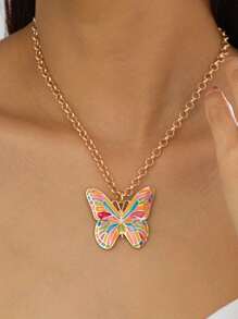 Designer Fashion Vintage Colorful Enamel Butterfly Decorated Pendant, Bracelet, Ring, Earring, Arm Band Jewelry Set, Suitable For Women Beach Vacation Wear, Excellent Gift Choice For Festivals