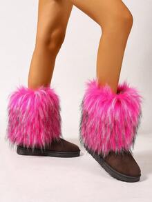 Women Fluffy Boots, Solid Color Cute Y2K Fabric Fluffy Patchwork Girl Boots, Suitable For Festivals, Vacation, Party, Outdoor, Spring/Autumn/Winter
