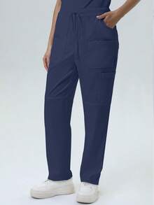Women's Nursing Pants, Comfortable Pants, Solid Color Simple Multi-Pocket Pants Spring - Navy Blue - View 6