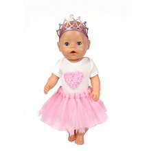 16-18 Inch Reborn Doll Clothes Set, 3pcs Include Pink Crown Tulle Dress & Crown, Suitable For 43cm Large Doll (Doll Not Included) - 18 Inch Doll Clothes - View 3