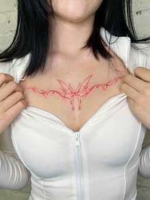 1 件 Y2K 风格可水洗临时纹身，红色蝴蝶线胸背身体防水防汗纹身贴纸，适合人们日常使用