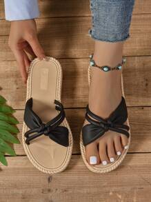 1 Pair Fashionable New Woven Sole Sandals For Teenagers, French Roman Beach Slippers For Summer, Pair With Dress And Fairy Style