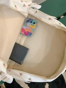 Mochila Feminina de Impressão Colorida Contrastante com Decoração Fofa de Urso, Design de Vários Bolsos de Grande Capacidade para Viagem, Trabalho, Escola, Alças de Ombro Ajustáveis, Adequado para Lazer, Compras, Estudante