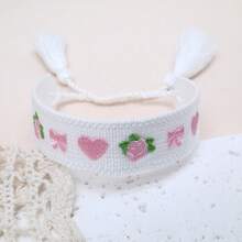 1 chiếc vòng tay thêu tay hình hoa hồng, nơ và trái tim, phong cách vintage Pháp Boho, thích hợp cho phụ nữ dự tiệc, lễ hội, đám cưới, tình bạn. - trắng - Xem 2