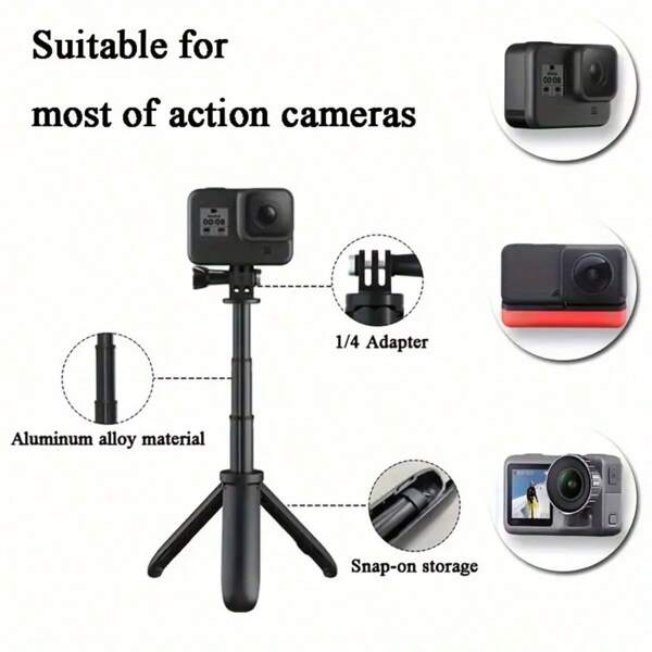 Expandable Mini Tripod Selfie Stick, Portable Aluminum Alloy Monopod With Screw, Compact 3-Section Design, Extendable 3-Leg, Suitable For GoPro, Smartphones And Other Photography Equipment