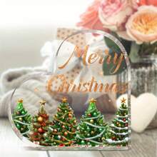 قطعة واحدة من الديكور الأكريليك الفني بشكل قلب مزخرف بنمط شجرة العيد - ديكور قابل للتثبيت على المكتب لعيد الميلاد والشكر والعام الجديد، لا يحتاج لطاقة أو بطارية