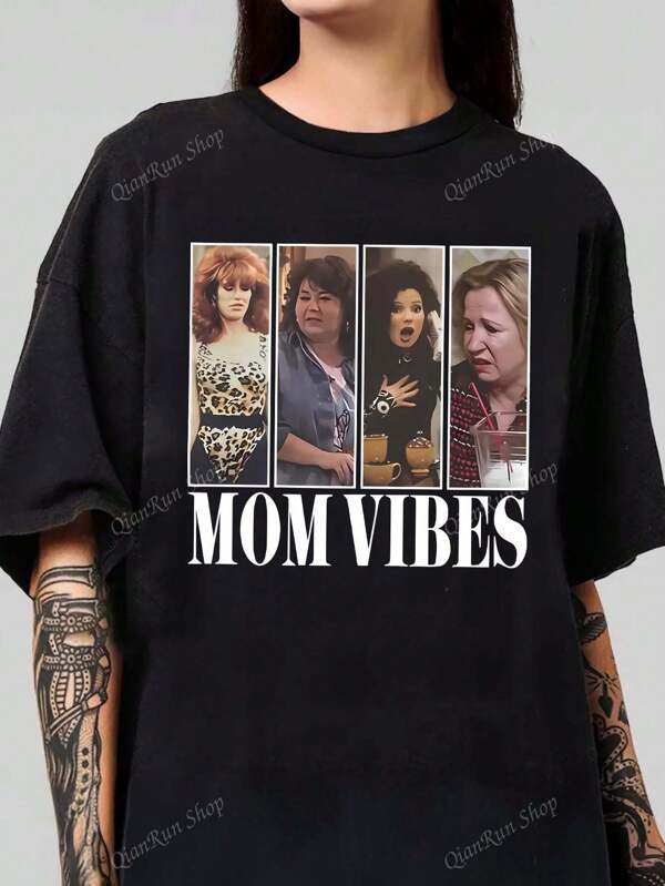 Women's Summer Mom Sentiment Pattern Print Round Neck Short Sleeve Simple Casual Daily Black Large Size T-Shirt Top