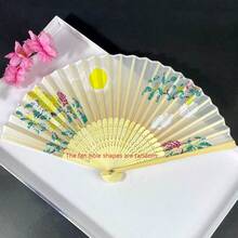 1pc 23cm Chinese Style Folding Fan, 7 Inch Handheld Bamboo Bone Fan For Women, Random Fan Hole Design, Great Gift And For Dance Performance - Folding Fan 4 - View 25