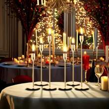 3pcs Set European Style Metal Candle Holders, Candle Decor, Romantic Candlelight Dinner Tabletop Ornaments, Electroplated Wedding Decorations