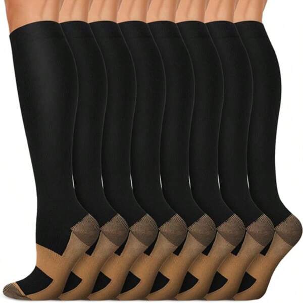 6 paar koperen compressiekousen (15-20 mmHg), unisex - voor hardlopen, wandelen, fietsen en reizen - verbetert de bloedsomloop