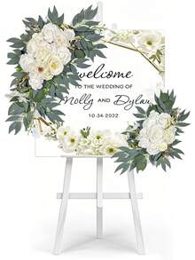 2pcs-Faux Flower Swag Set Of 2 For Wedding Welcome Signs Floral Swag Wedding Reception Ceremony Signs Decor (White) - White - View 2