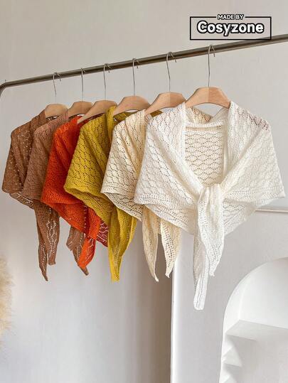 1pc Minimalist Solid Color Hollow Rhombus Pattern Triangle Scarf, Women Fashion Versatile Triangular Shawl Wrap Air Conditioned Room Decor Scarf For Dress